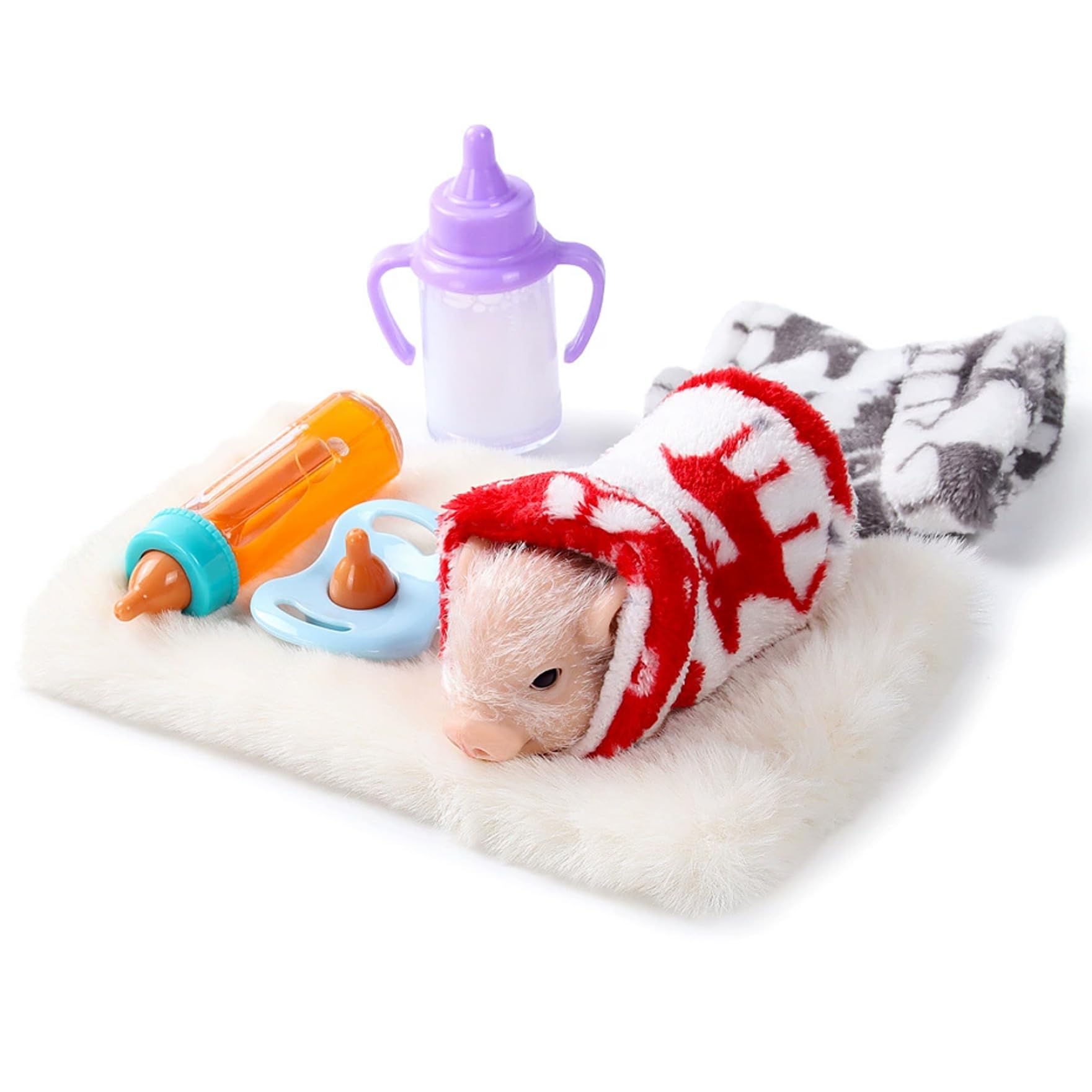 Jorzer Silicone Piglet Realistic Soft Silicone Animals with Clothes & Feeder Pretend Play Mini Pig Fun Little Pets for Kids Girls Boys 7Pcs/Set.