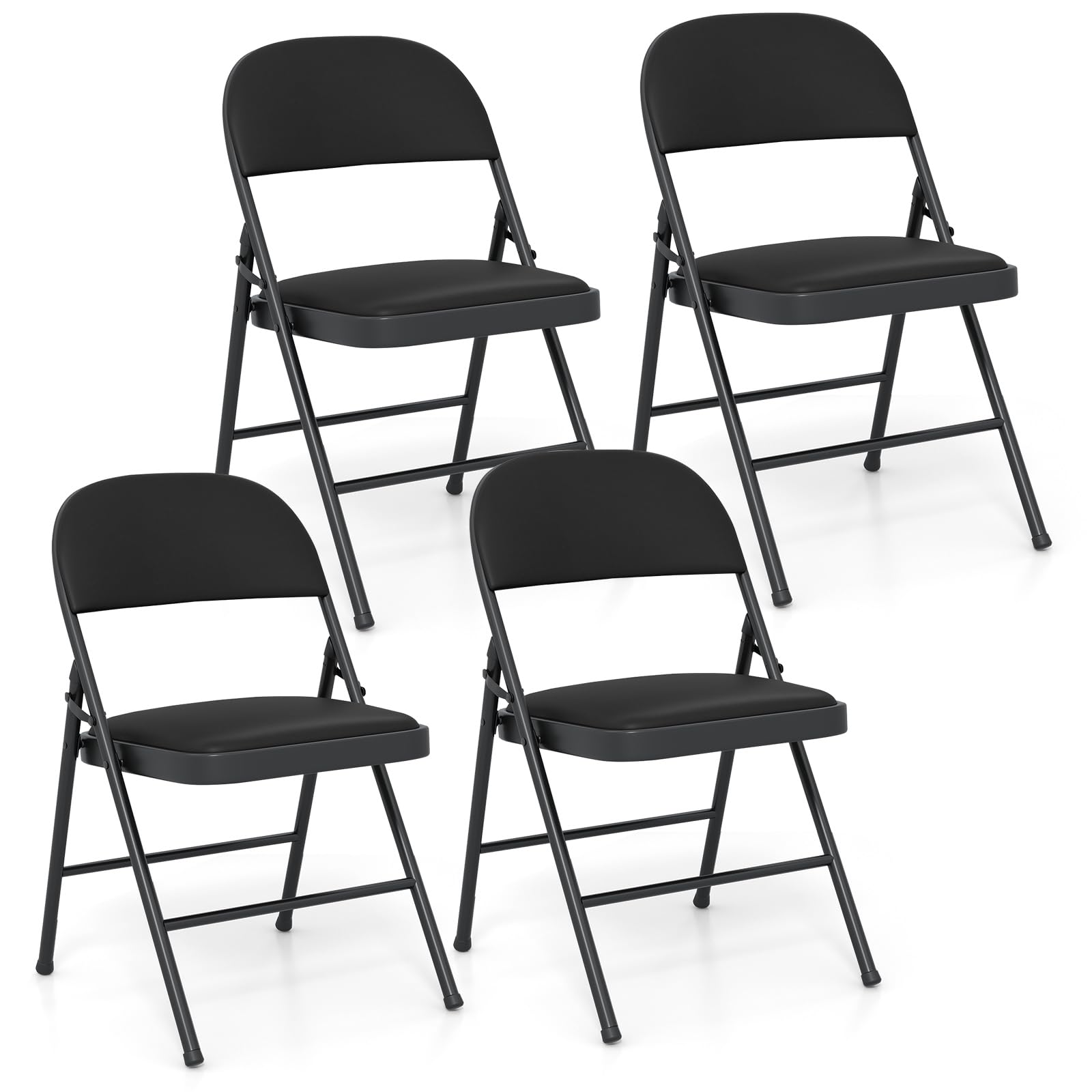 COSTWAY Set di 4 Sedie Pieghevoli, Sedia per Interno ed Esterno con Struttura in Metallo, Sedie Impilabili in Artificiale PVC, Portata 150kg, Sdraio Imbottite da Pranzo per Feste e Matrimoni (4)