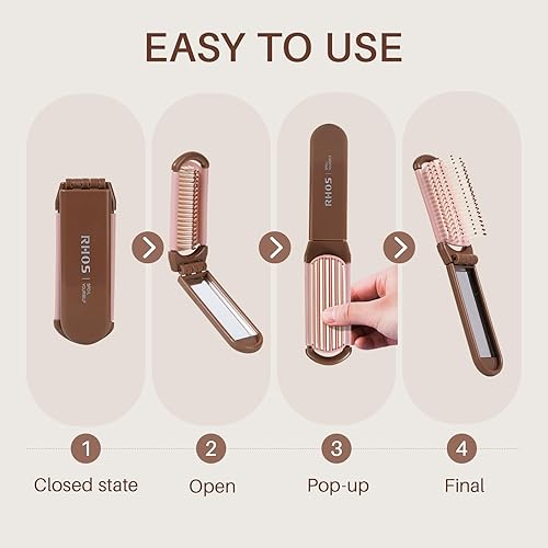 Miniatura 7 de Cepillo plegable con espejo para mujeres, hombres y niños, mini cepillo de pelo portátil para bolso, cepillo de pelo de bolsillo pequeño con cerdas