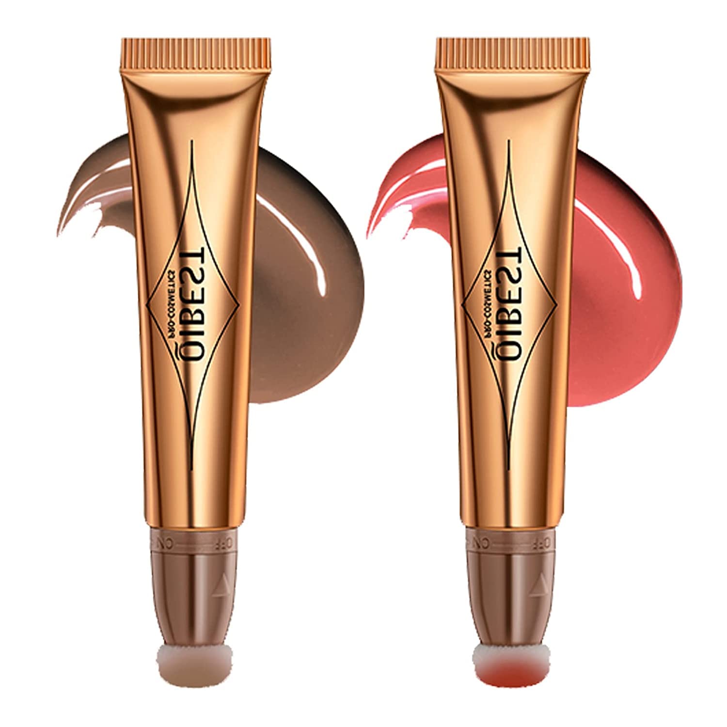Varita de belleza de contorno líquido, iluminador facial y barra de bronce con aplicador de almohadilla incorporado, iluminador facial de larga duración barra de maquillaje de bronce (#2PCS (01-03))