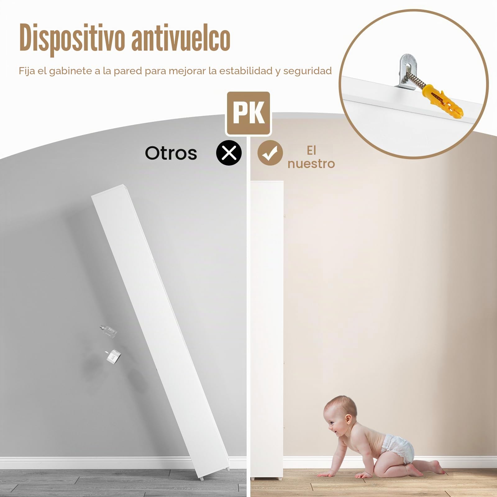 GIANTEX Armario de Baño Alto, Mueble Columna con 2 Puertas, 1 Cajón y Estantes Ajustables Abiertos, 20 x 20 x 180 cm, Mueble Auxiliar Estrecho para Salón, Dormitorio (5 Estantes, Blanco)