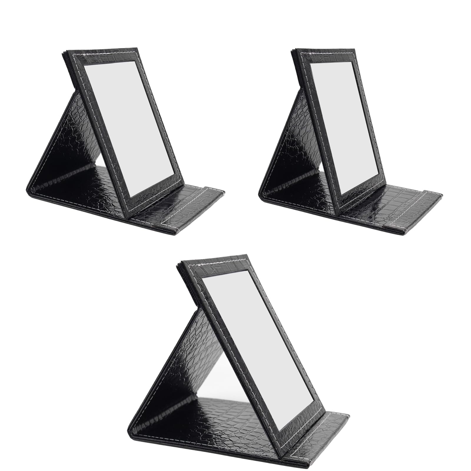 Miroir De Maquillage Pliable Portable - Dimensions 12.5x17 Cm - Cadre Cuir Noir - Compact