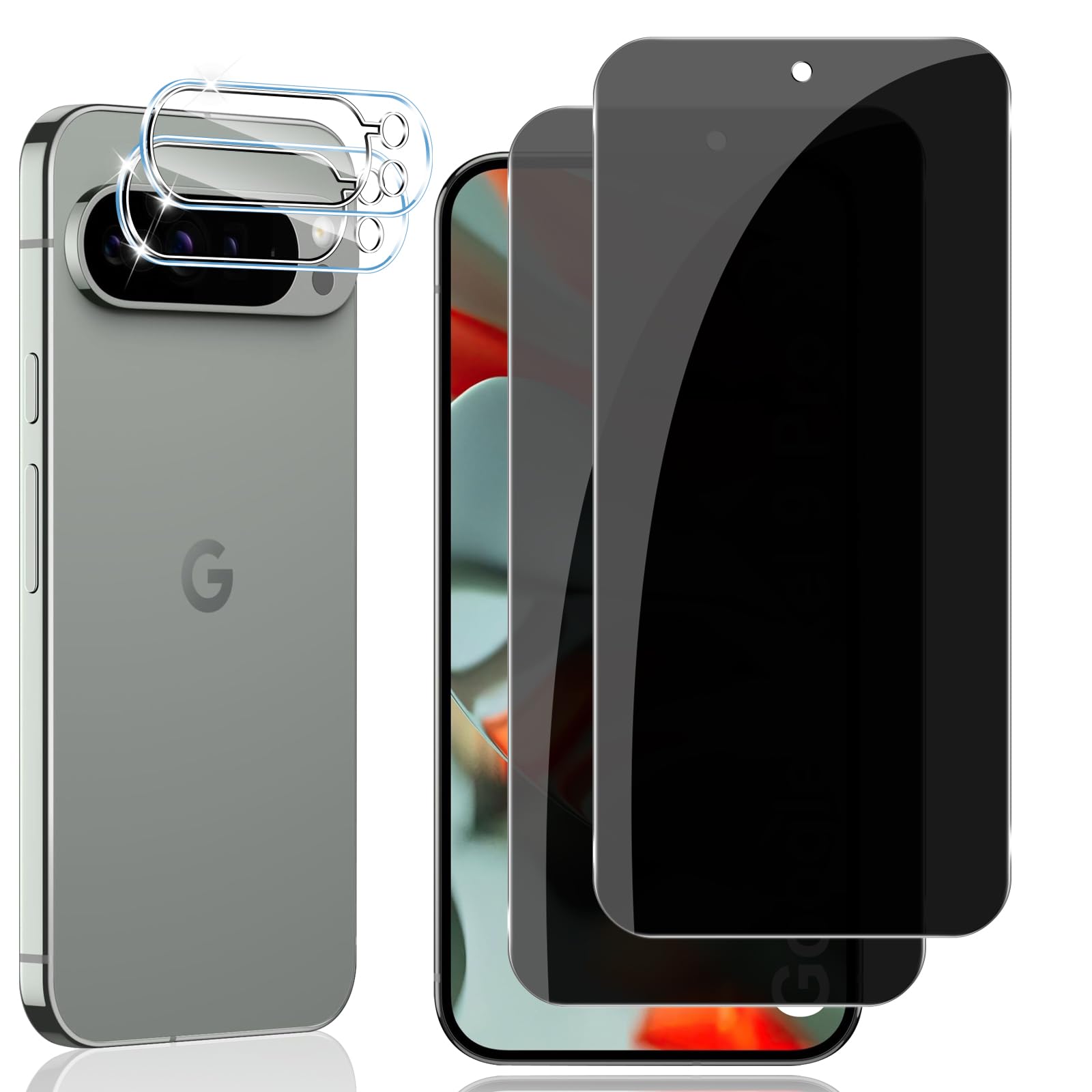 Verre Trempé Anti-espion Pour Google Pixel 10 Pro + Protecteur Caméra - Compatible Empreinte Digitale Et Face ID - Lot De 2 - 6