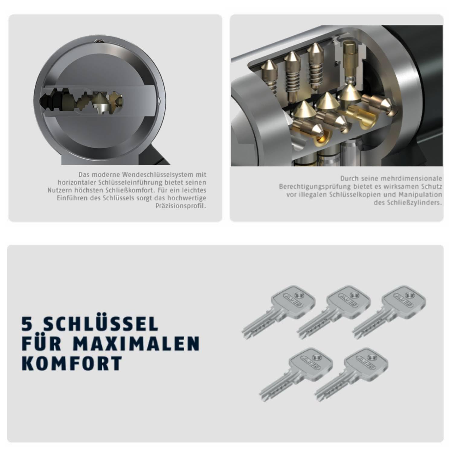 ABUS Türzylinder Bravus.2000 - Sicherheitszylinder mit Wendeschlüssel und technischem Kopierschutz plus Sicherungskarte - 5 Schlüssel inklusive - Made in Germany - Doppelzylinder 30/60