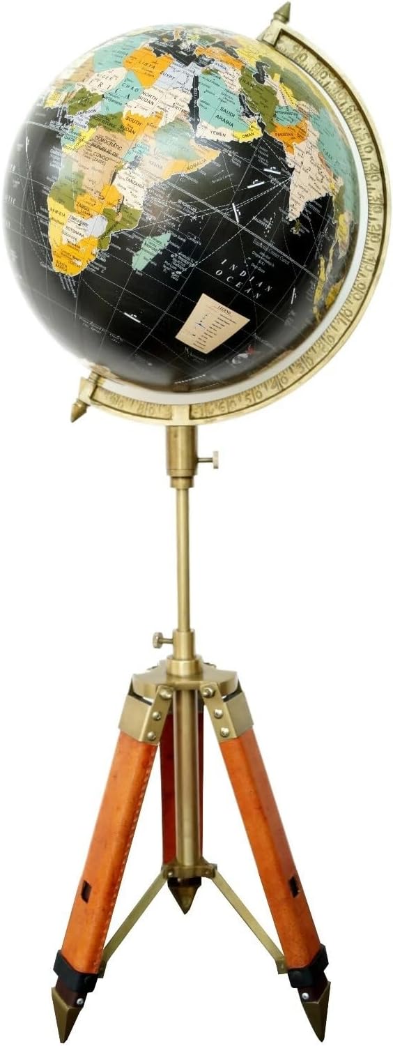 Decorative World Globe for Adults – 12” Spinning Globe with Height Adjustable Tripod Stand for Home & Office Décor