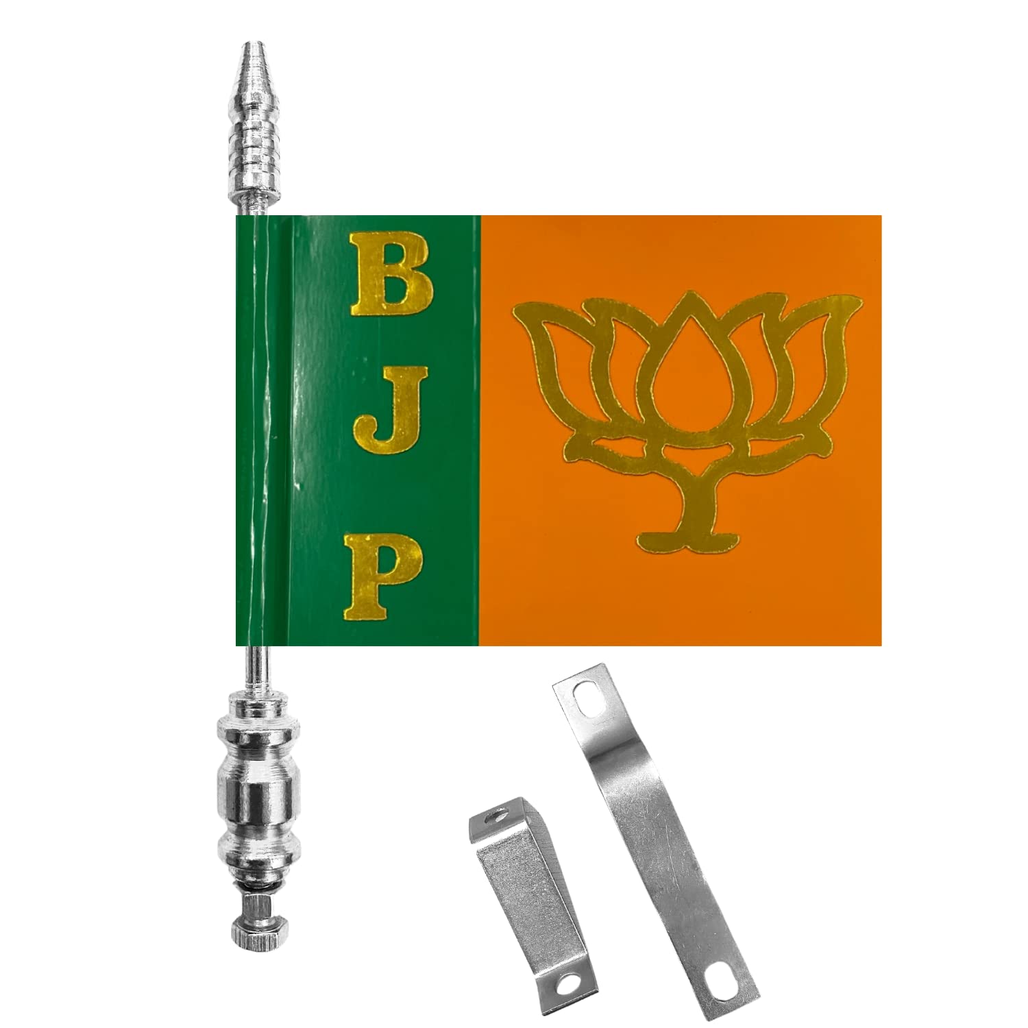 Almoda Creations BJP Party Car Bonnet Flag - Saffron, White, Green - 22 cm x 13 cm