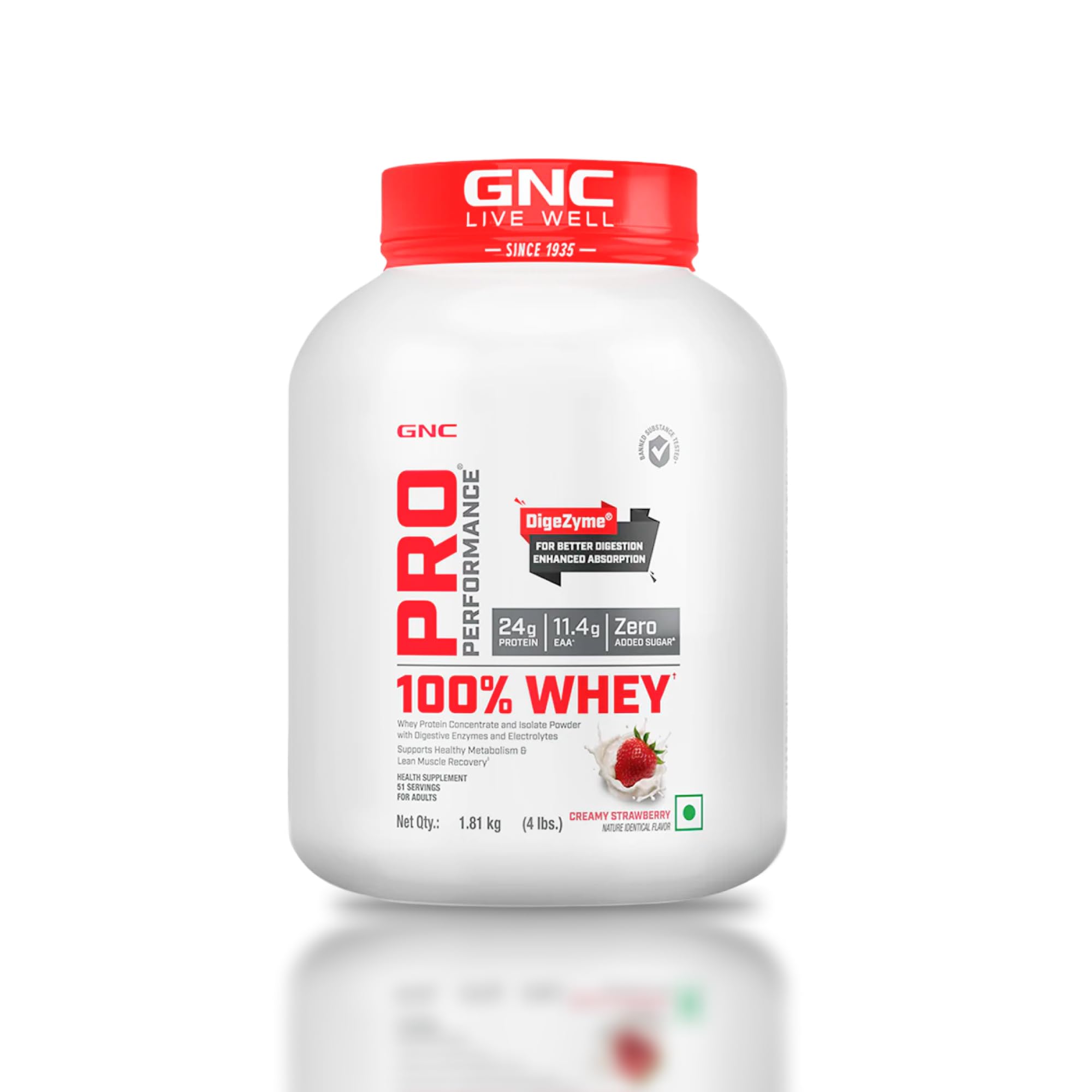 GNC Pro Performance 100% Whey Protein | 4 lbs | Muscle Growth | Muscle Recovery | DigeZyme® For Easy Digestion | Informed Choice Certified | 24g Protein | 5.5g BCAA | Creamy Strawberry-picture-11