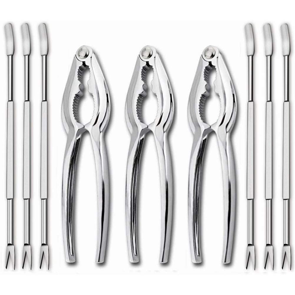 Wakects 9 Utensili per Frutti di Mare, Set di Forchette per Sgusciare Granchio con Manico Ergonomico per Feste in, Ristorante, Apri Gambe per Crostacei in Acciaio Inossidabile (Argento m)
