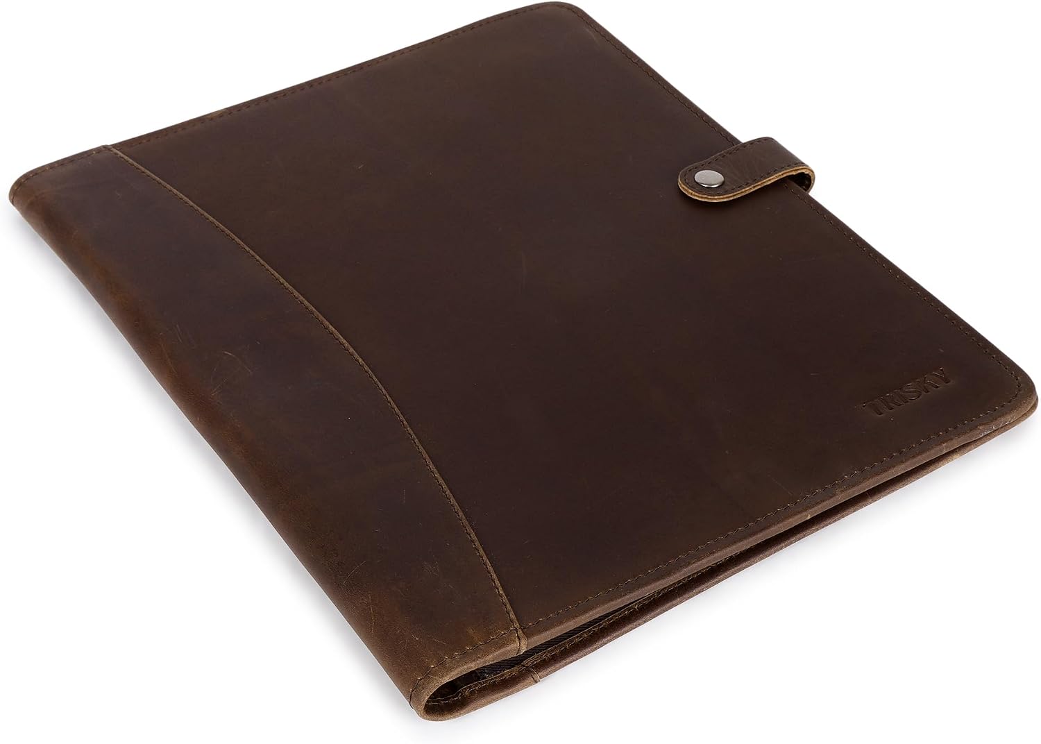 TRISKY Leather Portfolio for Men and Women – Professional Padfolio, Legal Pad Holder, Leather Folder Portfolio, Business Binder Organizer, Document Holder with Card Slots & Pen Loop (Brown)