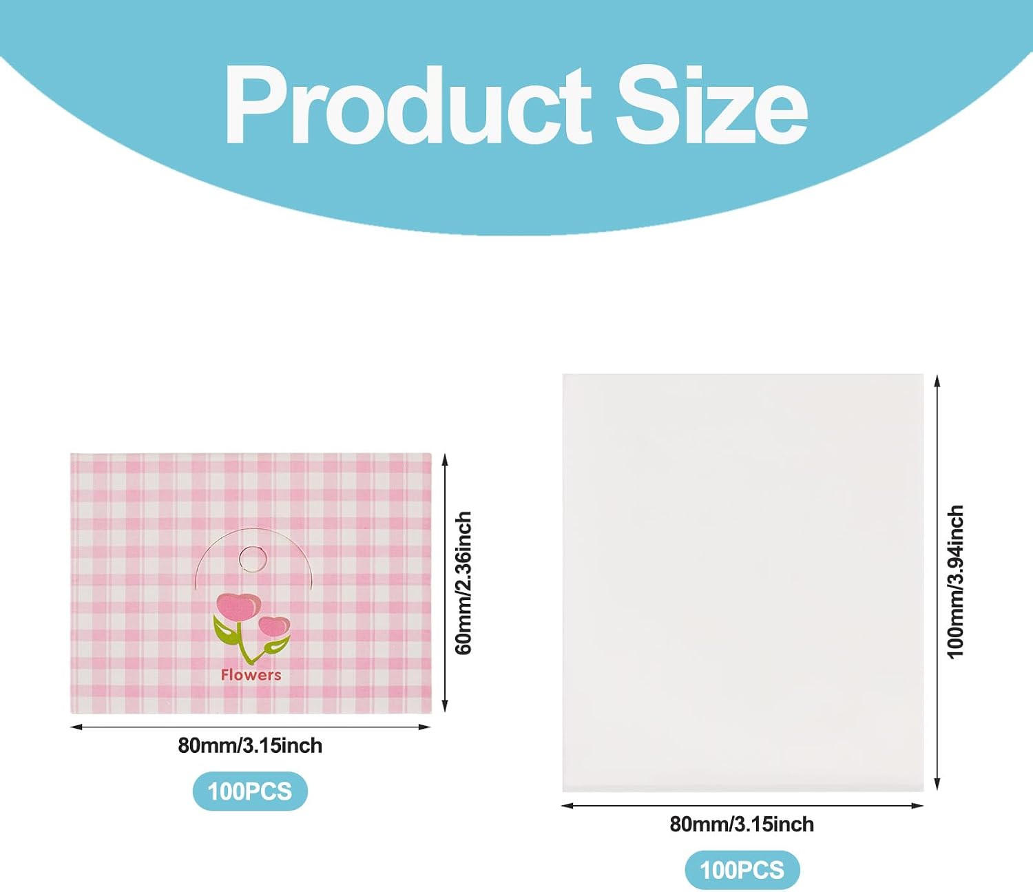 100 Packs Pink Flower Tartan Jewelry Display Bags 3.94 x 3.15 Inches Clear Hanging Jewelry Storage Organizer Packaging Bags with Hole for Small Business Selling Pearl Pink image 2