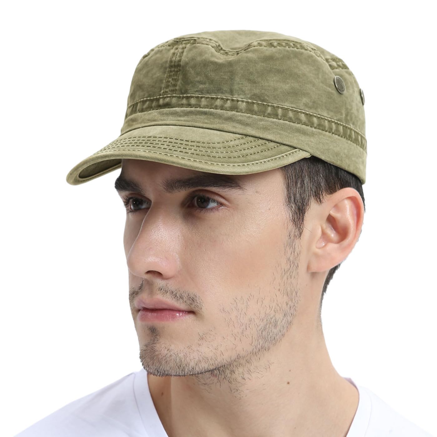 FEINION Cappello militare piatto vintage in cotone lavato