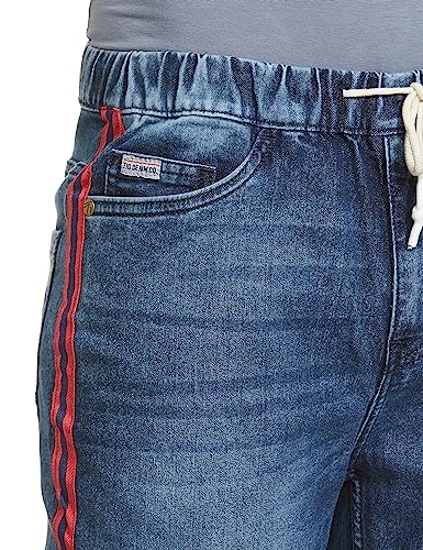 Image of The Indian Garage Co Men Slim Fit Solid Mid-Rise Stretchable Denim Joggers