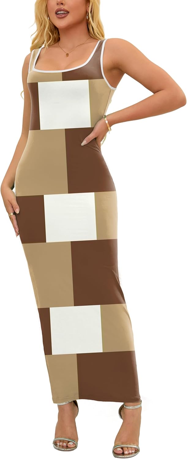 PINSV Women's Sexy Sleeveless Bodycon Tank Dress U Neck Halter Wrap Long Maxi Dresses Casual Party Beach Sundresses - Image 4