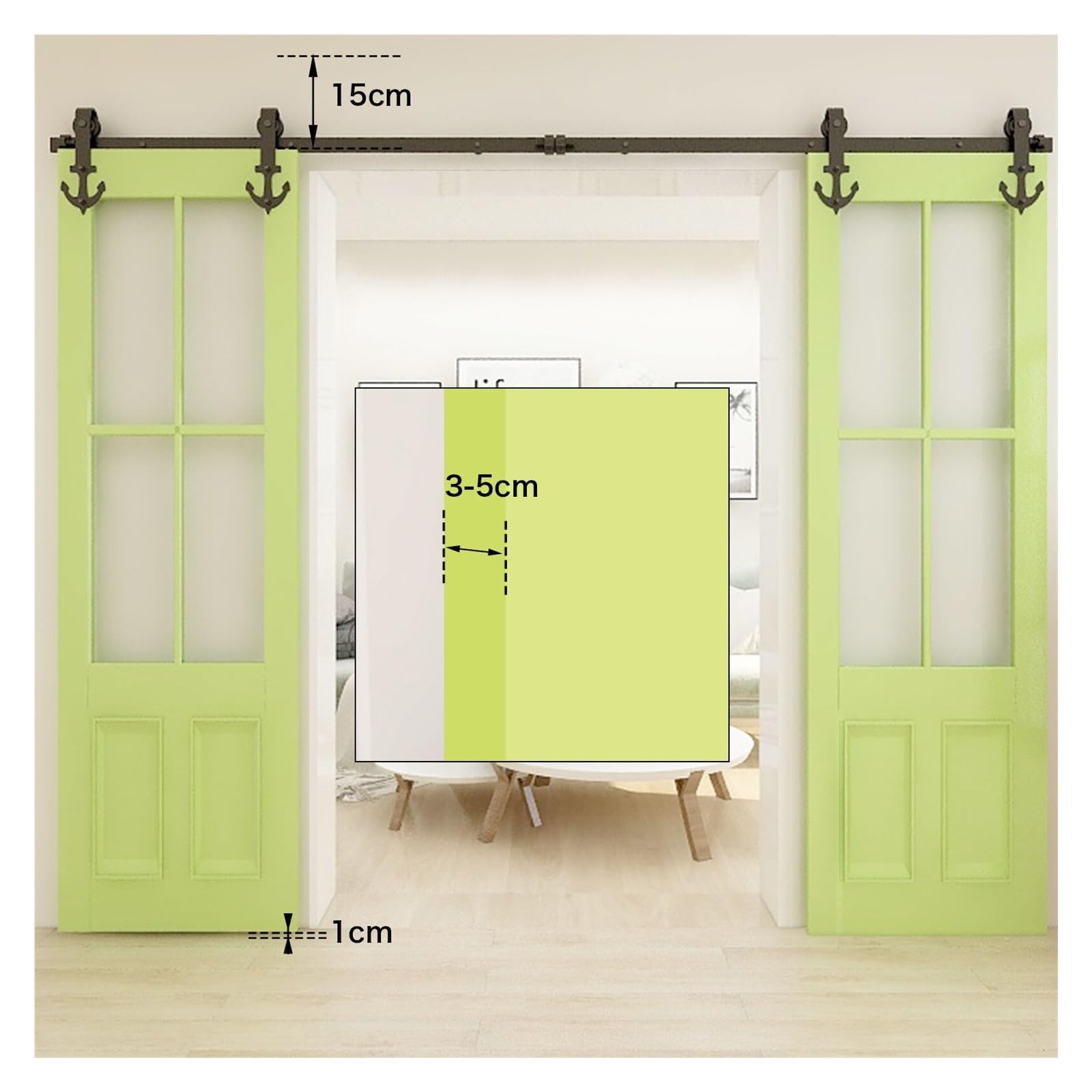 Kit de puerta de granero, Kit de herrajes for puertas corredizas de granero, resistente, suave y silencioso, fácil de instalar, se ajusta a perchas de rodillos de anclaje for panel de puerta doble, co