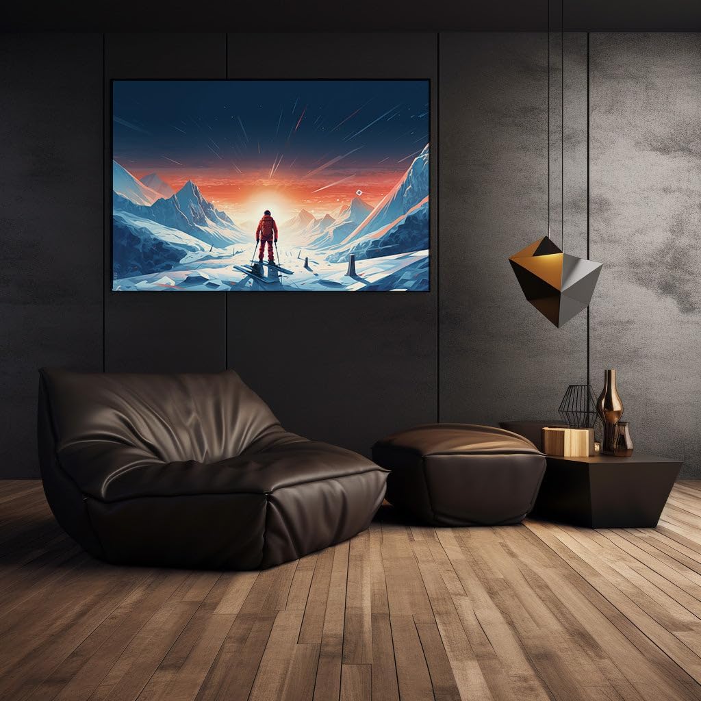 Canvas for Living room. Skiing into the Sunset Beyond the Stars, 27 x 18 inch Canvas Wall Art - Surrealistic Visions - Modern Home Decor
