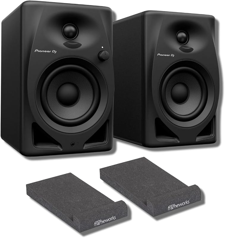 Pioneer DM-40D parlantes de monitor activo de escritorio de 4 pulgadas (par, negro) con almohadillas de aislamiento para monitor de estudio