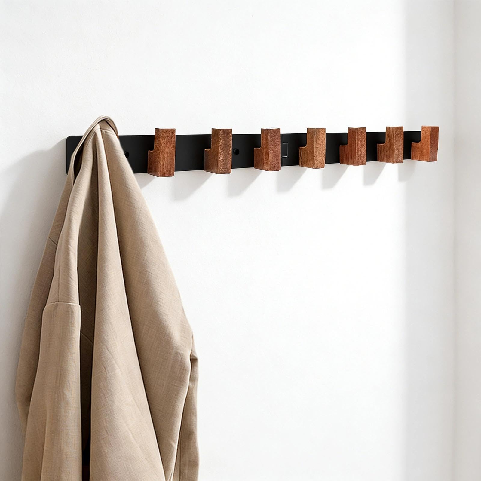 Patères portemanteaux pour entrée 62 cm en bois à 8 crochets