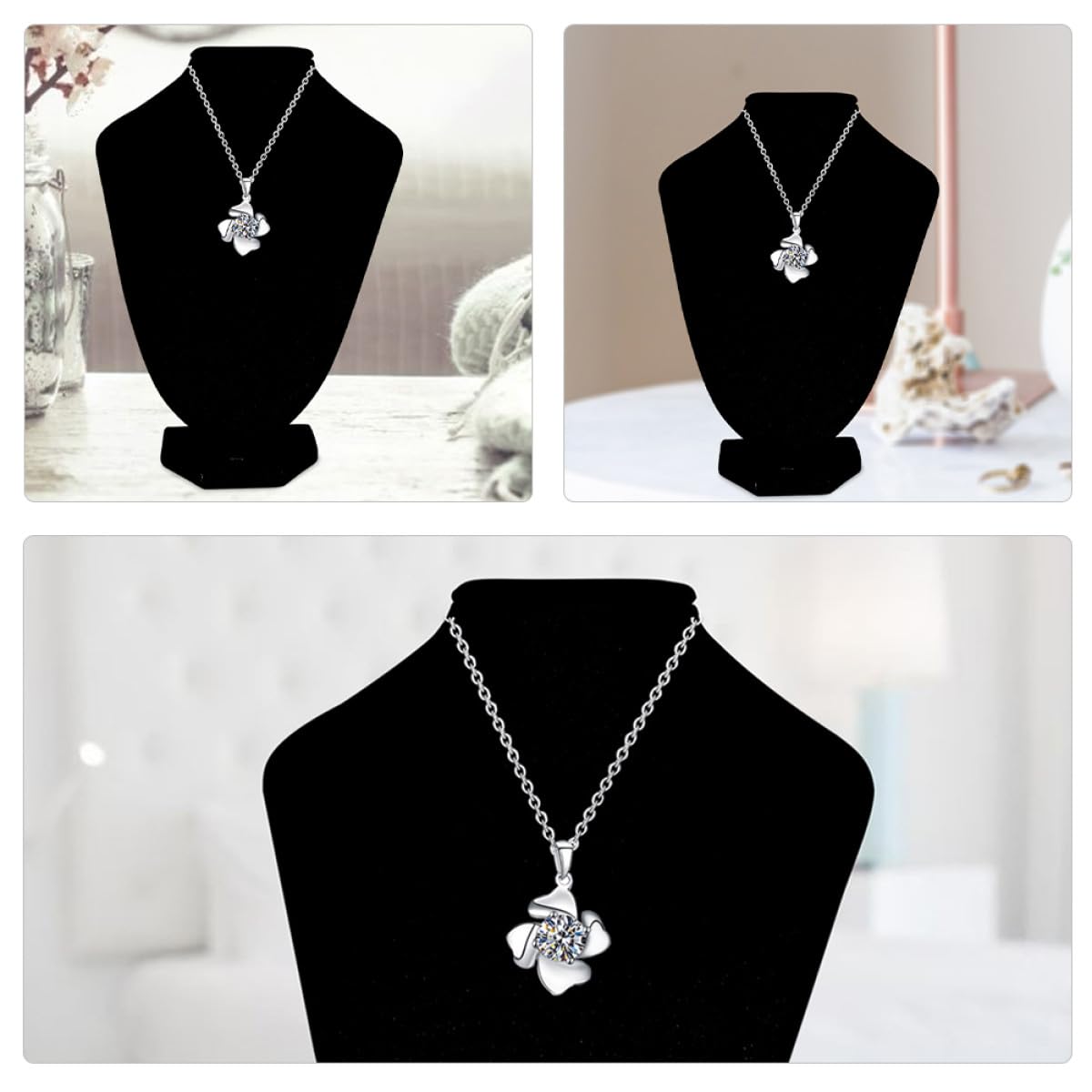 NUOBESTY Présentoir Collier Élégant Support pour Collier Stable Buste Mannequin en Plastique et Tissu Noir Lot de 2 Pièces pour Usage Personnel et Magasins de Détail