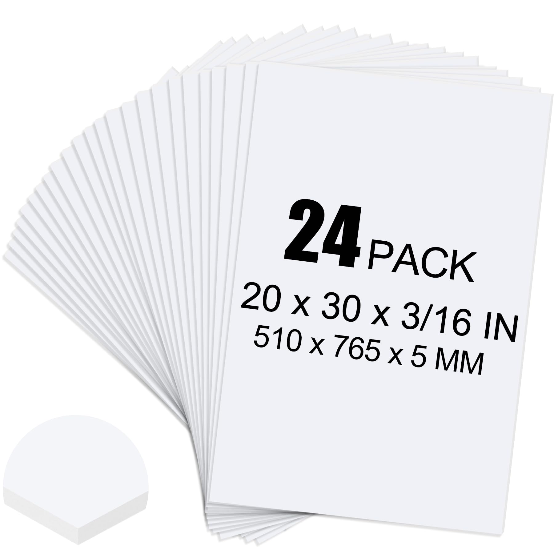 ToLanbbt 24 Pack White Foam Board, 20 x 30 x 3/16" Thick Foam Core Acid Free Poster Foamboard for Art Craft Projects, Painting, Displaying, Signage, Wedding, School