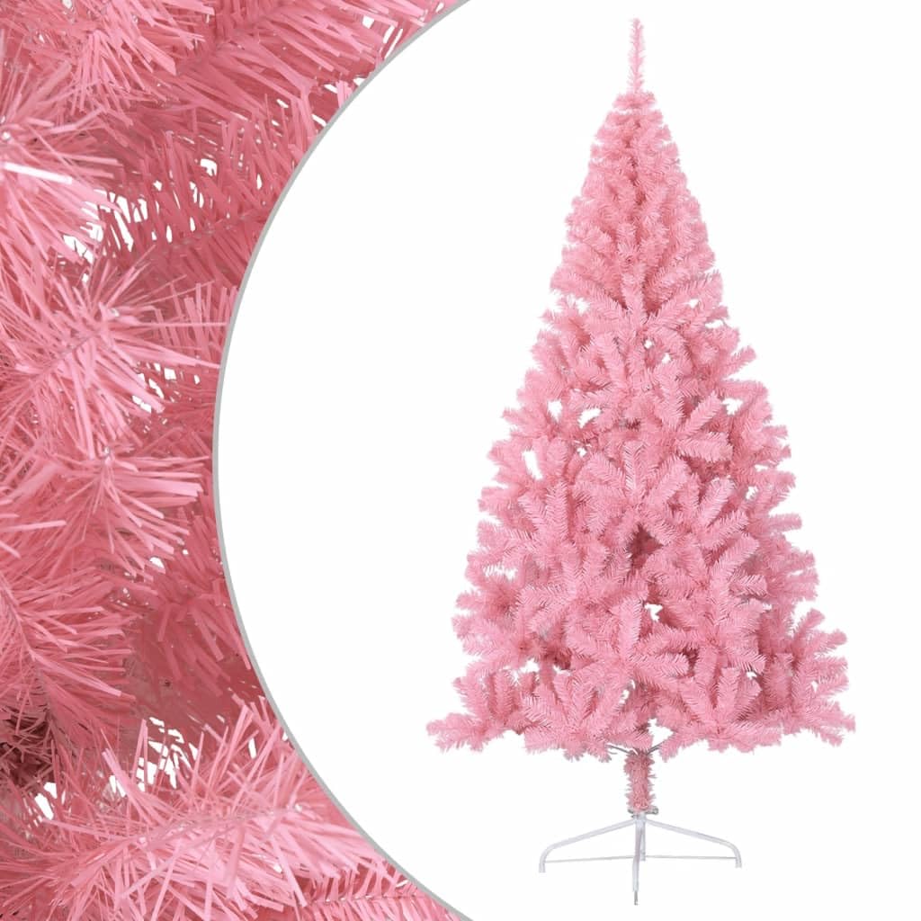 Árbol de Navidad artificial de PVC rosa de 240 cm con soporte de acero resistente, diseño semicircular, 1050 ramas, ideal para decoración festiva