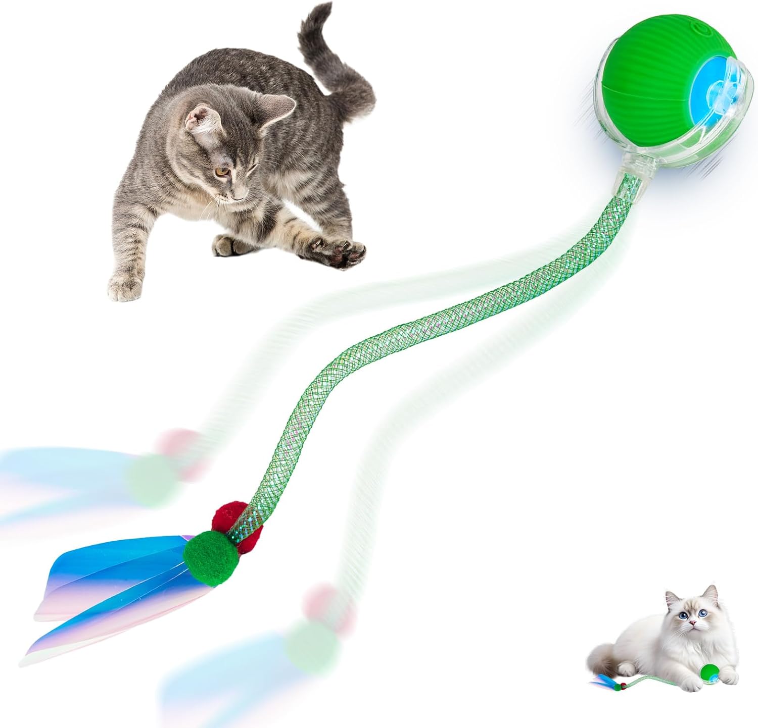 Juguete interactivo para gatos, juguetes para gatos de interior, bola de gato ágil en movimiento con cola de malla elástica, juguetes automáticos