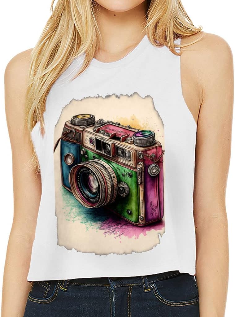 Retro Camera Racerback Cropped Tank - Paint Women's Tank - Camera Tank Top