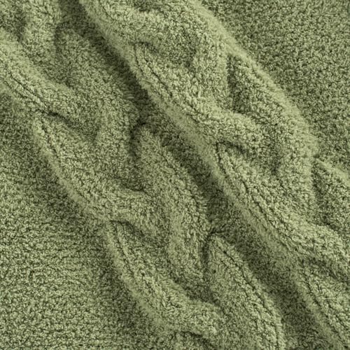 GINAMUSE Chunky Knit Blanket Super Soft Cable Fluffy Microfiber Cozy Warm Winter Blankets for Couch Sofa Bed Twin Size 60"X80" Olive Green by GINAMUSE - Image 4