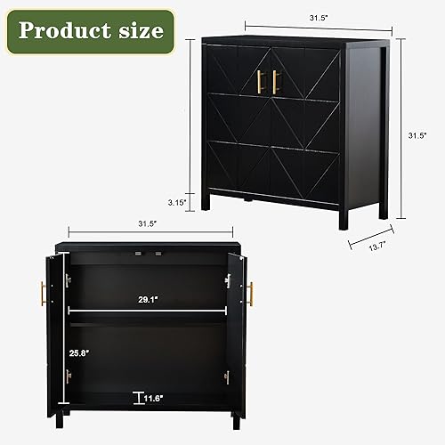 Miniatura 2 de LEVNARY Armario de almacenamiento, aparador negro con 2 puertas, mesa consola moderna con estantes ajustables para sala de estar, dormitorio,