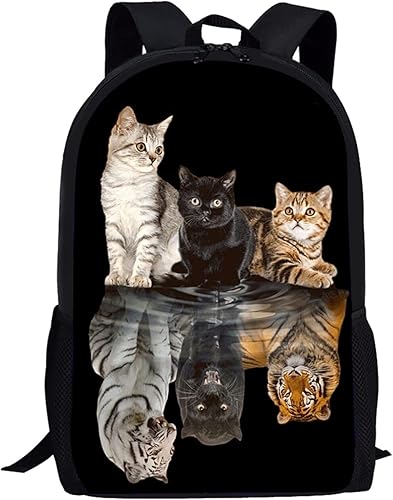 WELLFLYHOM Mochila escolar para niños y niñas, mochila para libros de escuela intermedia, Cat Reflection Tiger, Mochilas de mochila