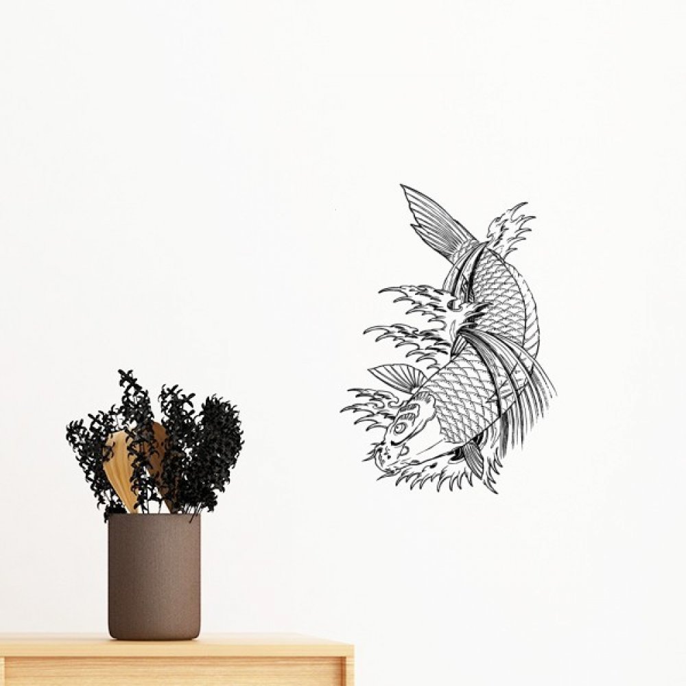 Sticker mural natation chinoise poisson 50cm déco amovible