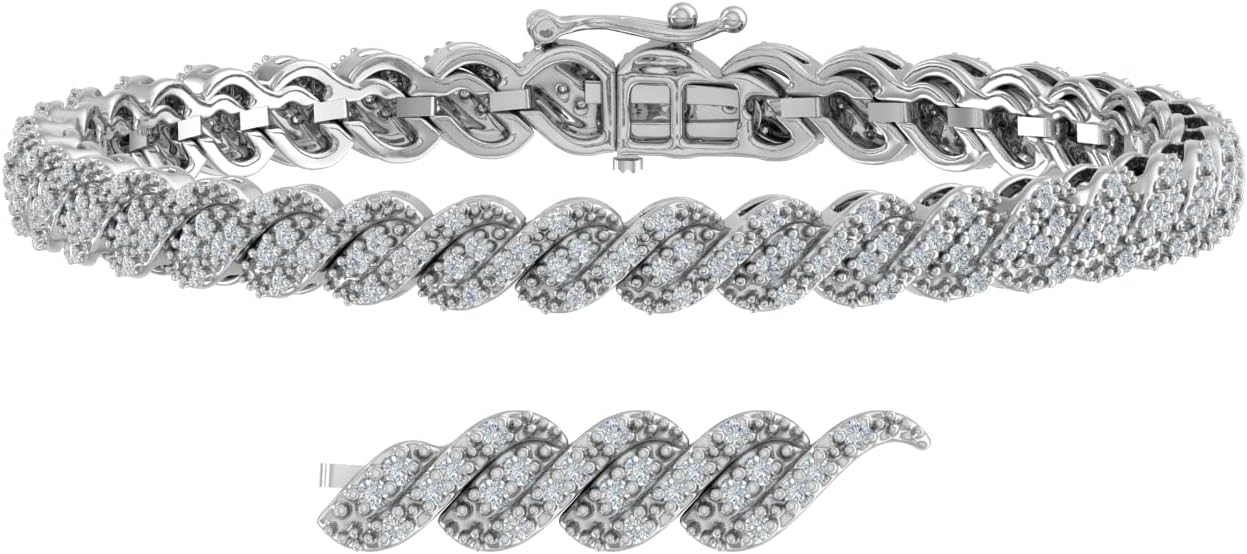 1.5 Carat Natural Diamond Link Bracelet for Women in 925 Sterling Silver (7.5 Inch)