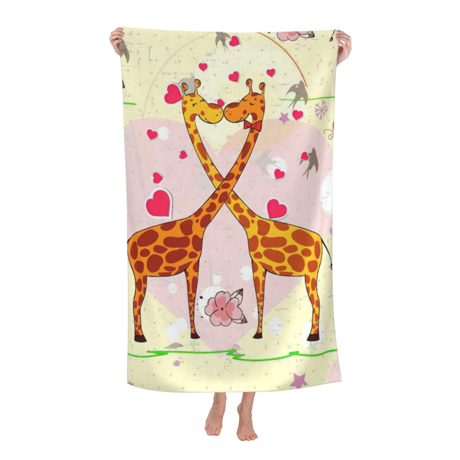 NImongt Giraffe Heart Flower Butterfly Print Oversized Adult Beach Towel For Travel Weekend Getaways Festivals Camping Trips