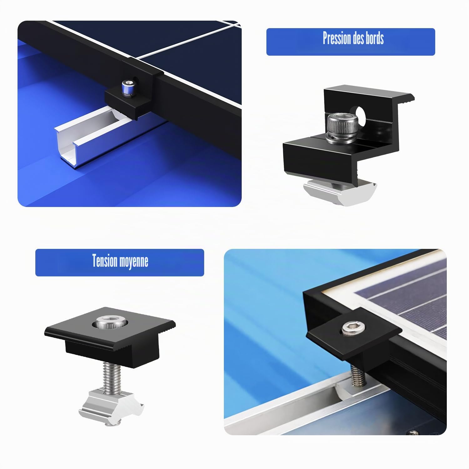 kit de support de panneau solaire ,12 cm ,accessoires de fixation pour panneau solaire,Support de Rail en Aluminium,latérales ajustables 30/35 mm Support pour 2 Panneaux Photovoltaïques