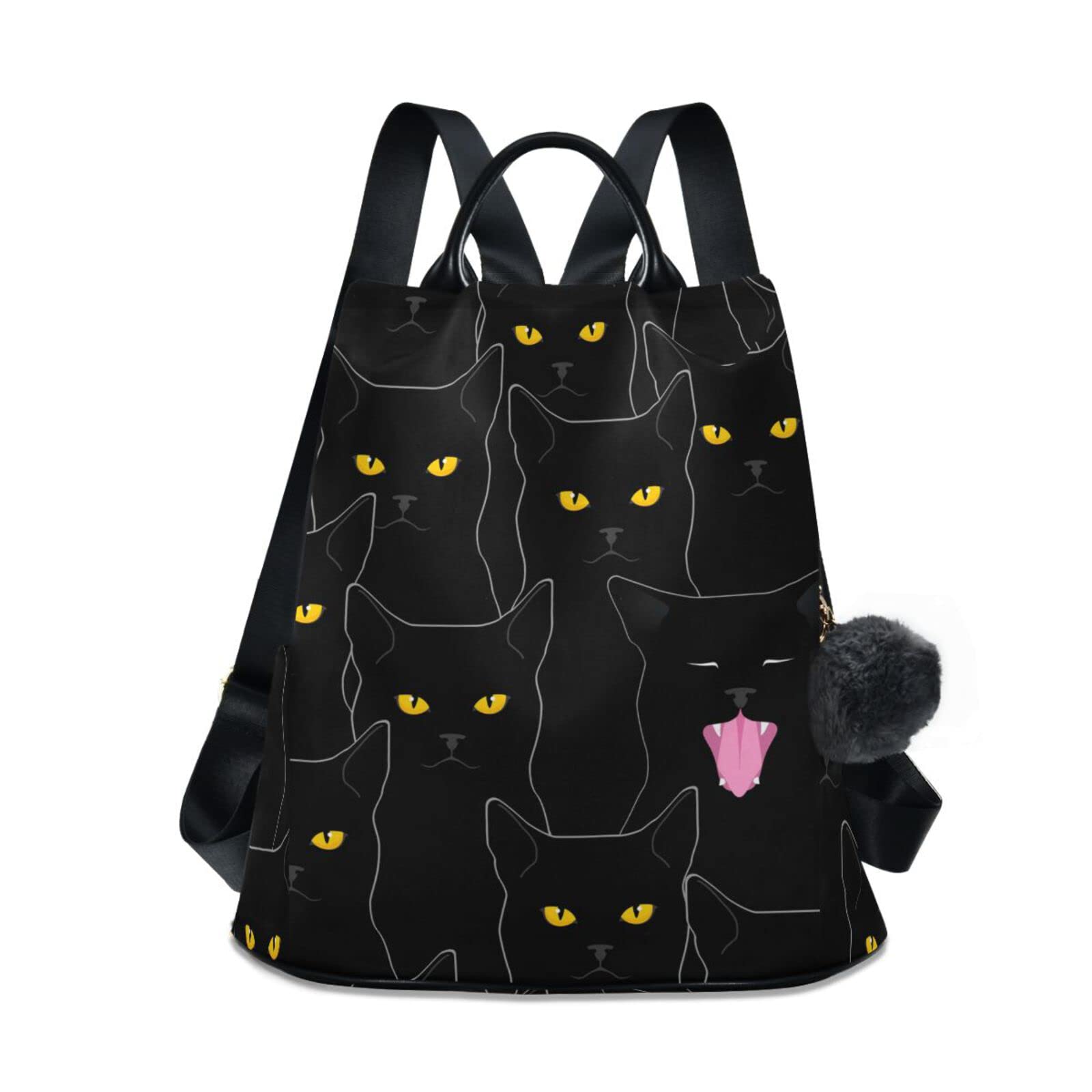 senya Women's Fashion Backpack Purses, Black Cats Pattern Backpack Shoulder Bag for Women