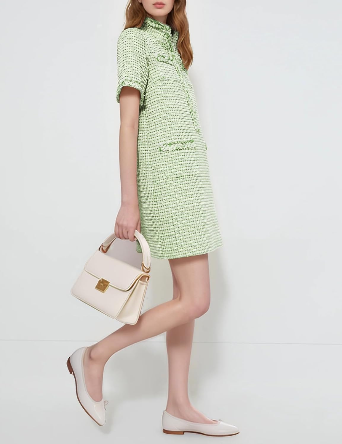 PEHMEA Womens Tweed Dress 2026 Short Sleeve Shift Mini Elegant Formal Work Cocktail Party Dresses