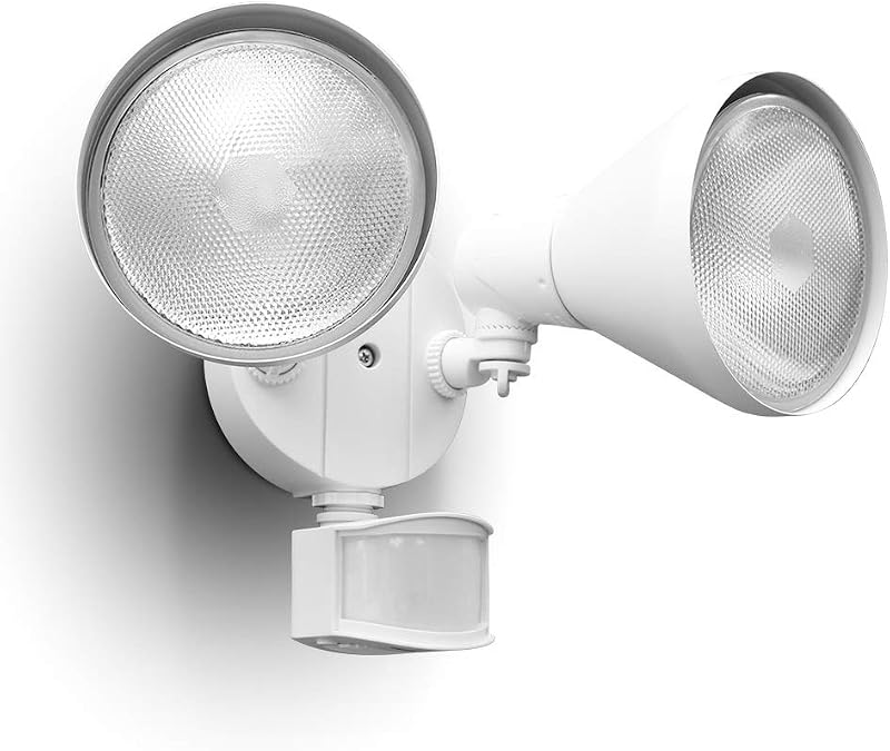 LUTEC 180-Degree 2-Head Motion-Activated Flood Light 300 Watt Halogen Motion Activated Integrated Dual-Head Floodlight Outdoor, Waterproof Exterior Security Wall Light for Patio, Garden, Yard, White