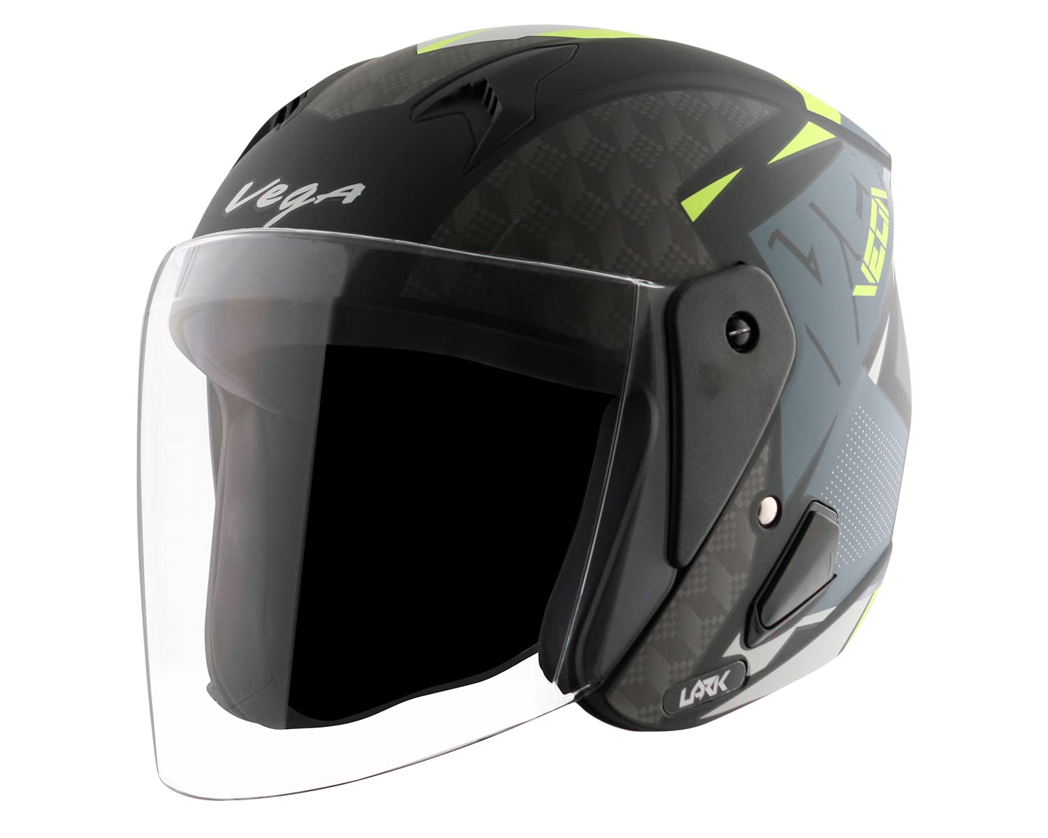 Vega Lark Twist Open Face Helmet Dull Black Neon Yellow, Size: M(57-58 cm)