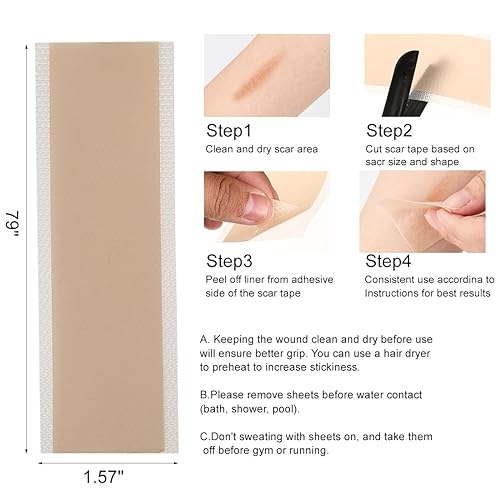 Miniatura 2 de Hojas de silicona para cicatrices de 1.6 x 6 pulgadas, cinta de silicona para cicatrices quirúrgicas, tiras de cicatrices de silicona, parches