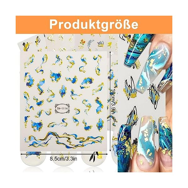 8 Blatt Nagelsticker Selbstklebend, 3D Gold Abstrakte Linie Nagel Sticker, Art Stickers Zubehör DIY Für Damen Mädchen Weihnachten Nagelkunst Dekoration – Bild 3