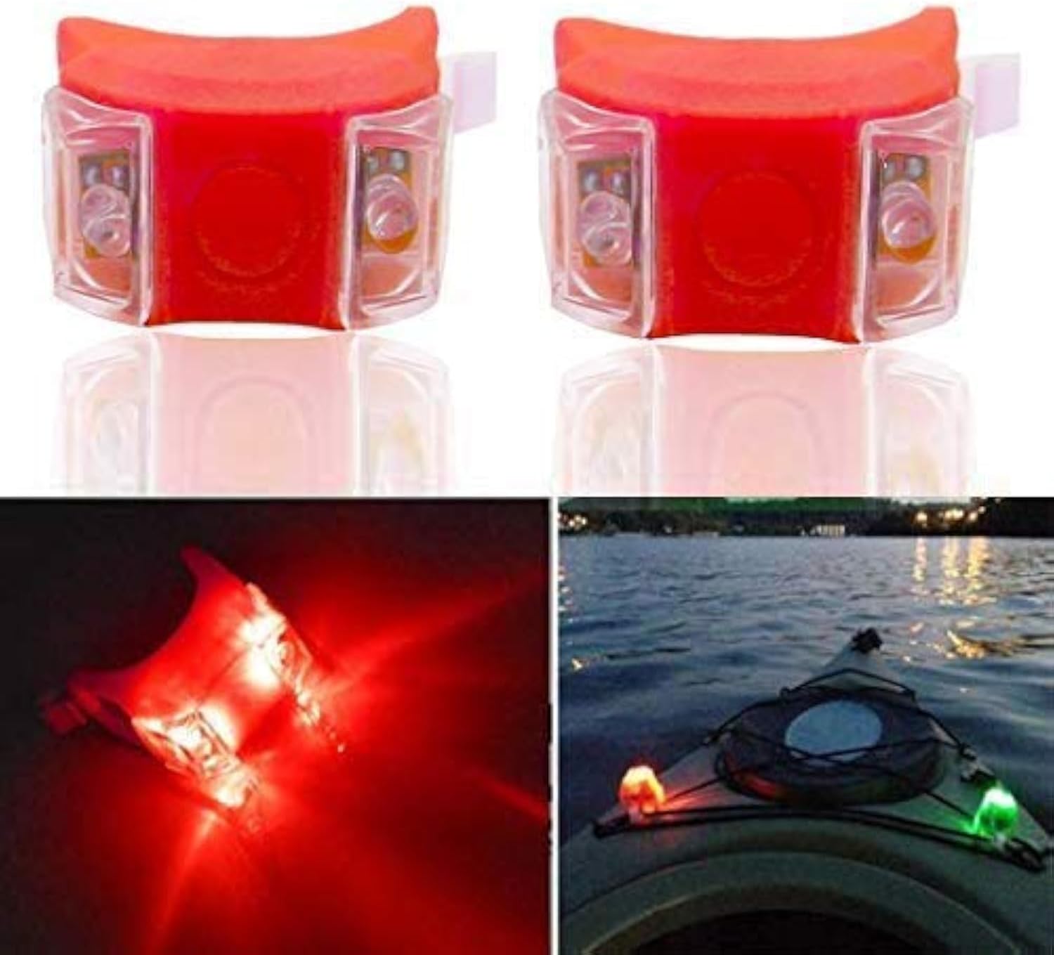 Botepon 2Pcs Boat Kayak Battery Navigation Lights - Strobe Safety Bow and Stern Lights for Boats - Red