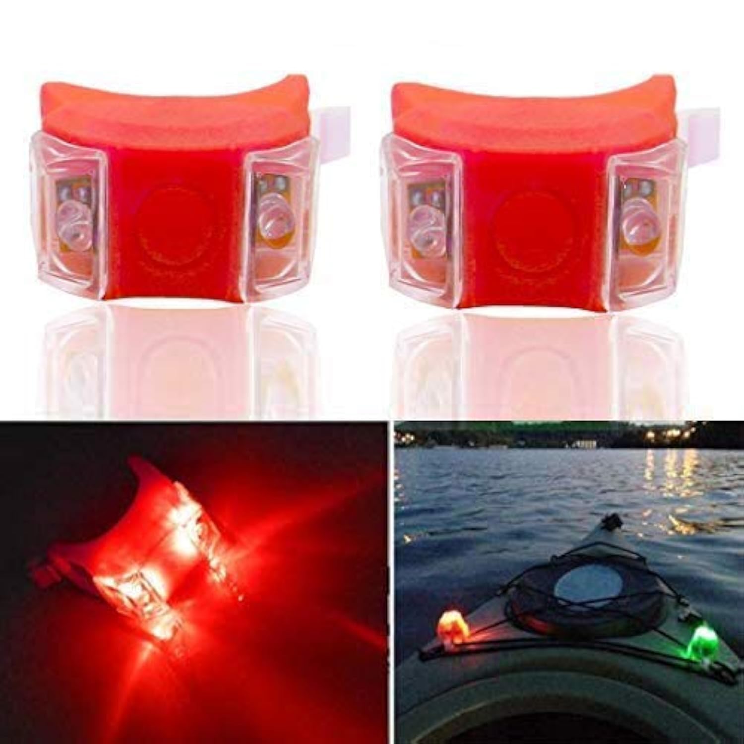Botepon 2Pcs Boat Kayak Battery Navigation Lights - Strobe Safety Bow and Stern Lights for Boats - Red