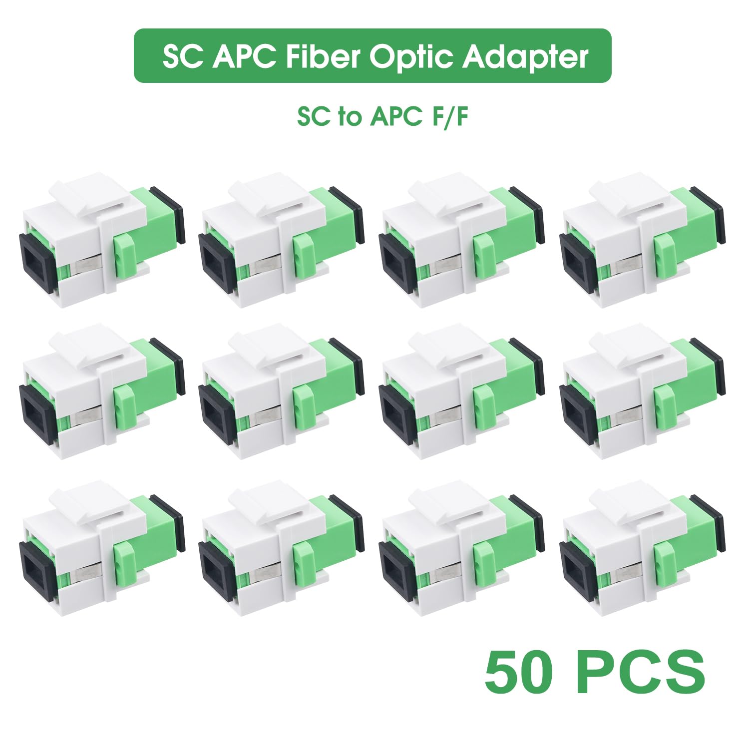 Lot de 50 coupleurs de fibre optique SC/APC Keystone Jack modulaire pour panneaux de brassage et plaques murales, adaptateur de câble à fibre optique SC monomode