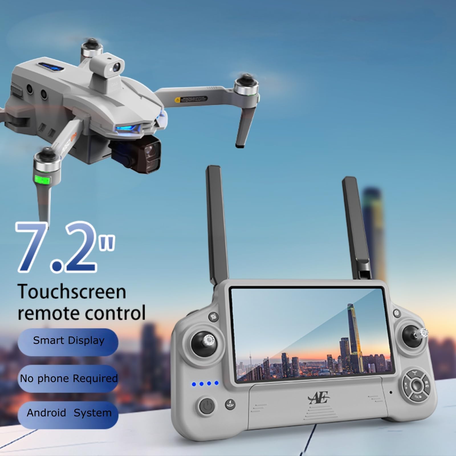 Drone with 8K Photo Resolution 4K Video Recording Camera Drones for Adults.Three-Axis mechanical Stabilization Gimbal，Electronic stability-enhancing anti-shake. 7.2-inch LCD High-definition Large Display Screen Remote Control Quadcopter,With 3 Plug-in and Unplugged smart lithium Batteres, 5G HD Brushless GPS Drone Auto Return, Laser obstacle avoidance，With Airdrop function. (GREY Grey version)