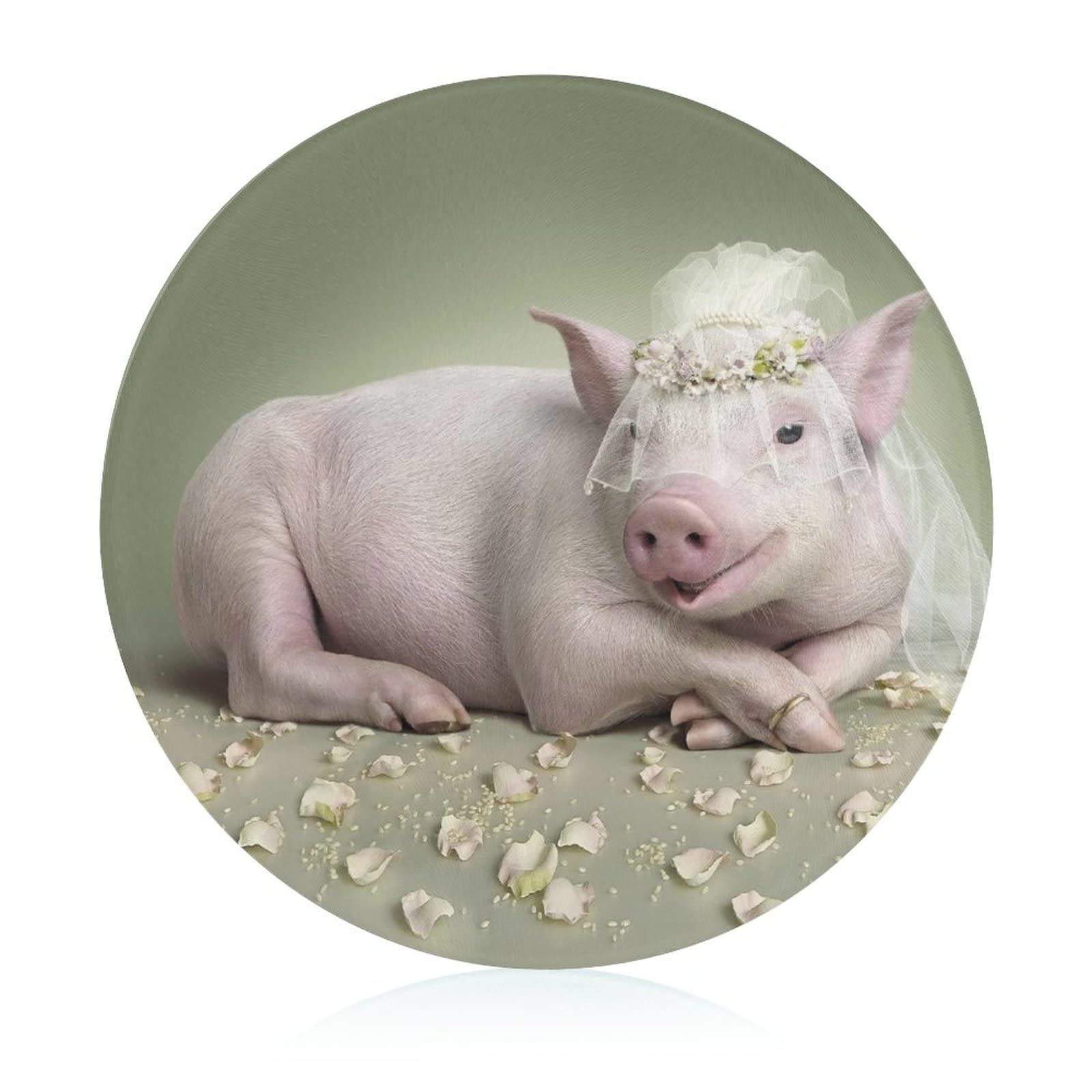 Planche à découper en verre Mariée Cochon plateau décoratif cuisine résistant chaleur 20cm