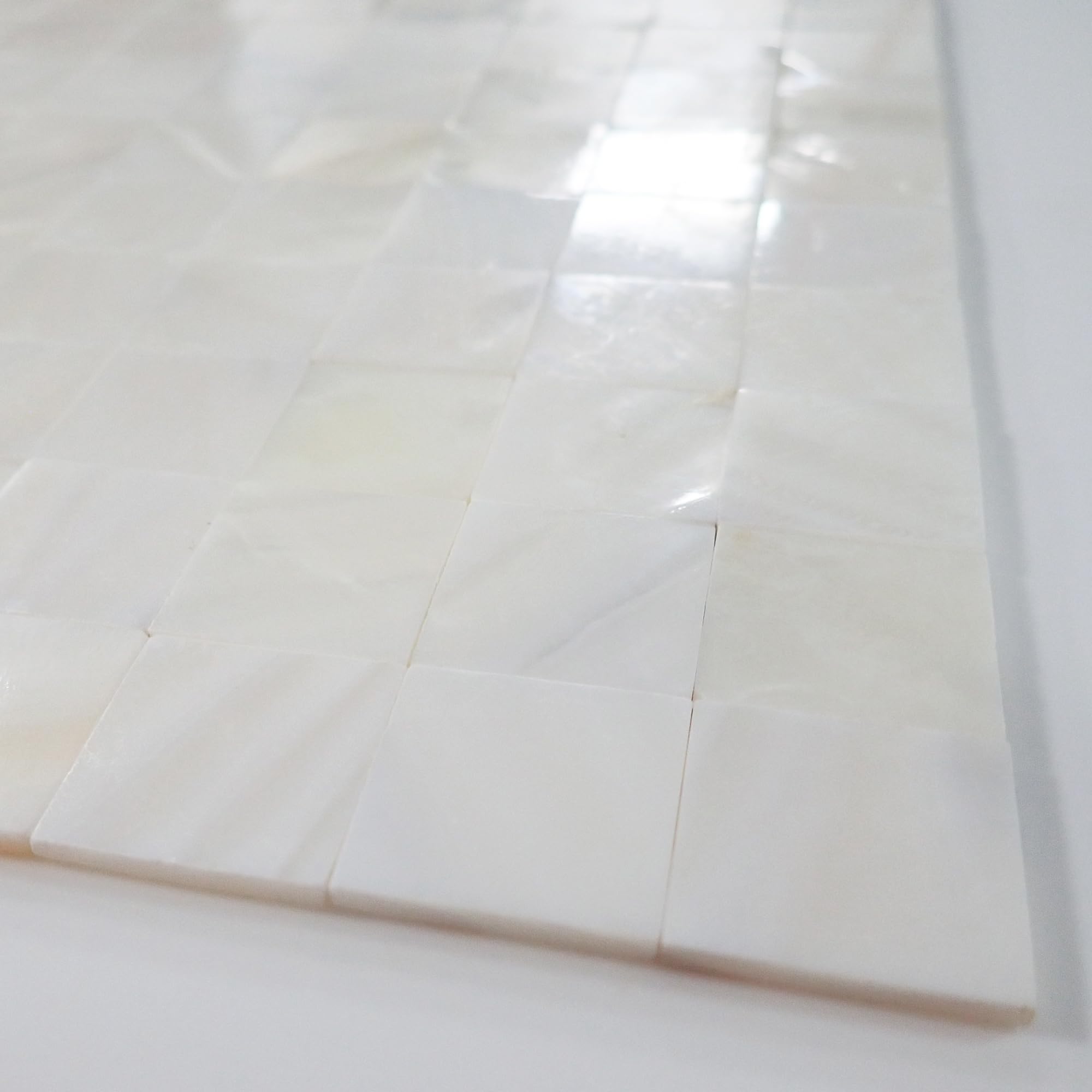 Incudo White Mother of Pearl Square Gapless Mosaic Tile - 300x300mm, Mesh Backing - Image 2