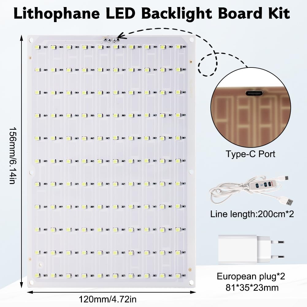 Zestaw 2 szt. podświetlanych tablic LED do CMYK Bambu Lab Makerworld, panel litofanowy do drukarki 3D PCB, akcesoria do druku 3D "zrób to sam", do BambuLab, podświetlenie LED, 2 kable ściemniające i 2