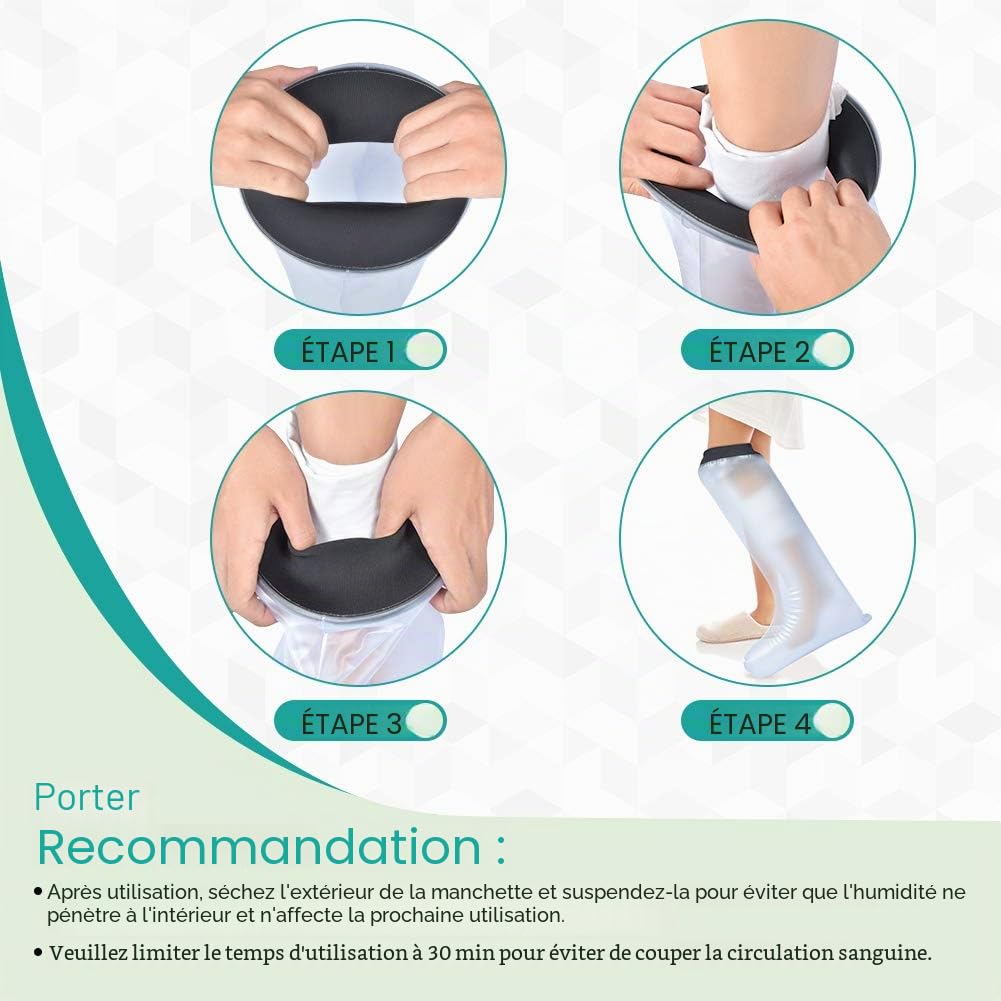 Akozon Housse de Protection Imperméable pour les Plâtres et Pansements Protège Plâtre éTanche et Protecteur de Bandage Utilisé pour Demi-Jambe Adulte Protège plâtre Jambe pour Tout en Douche/Baignade