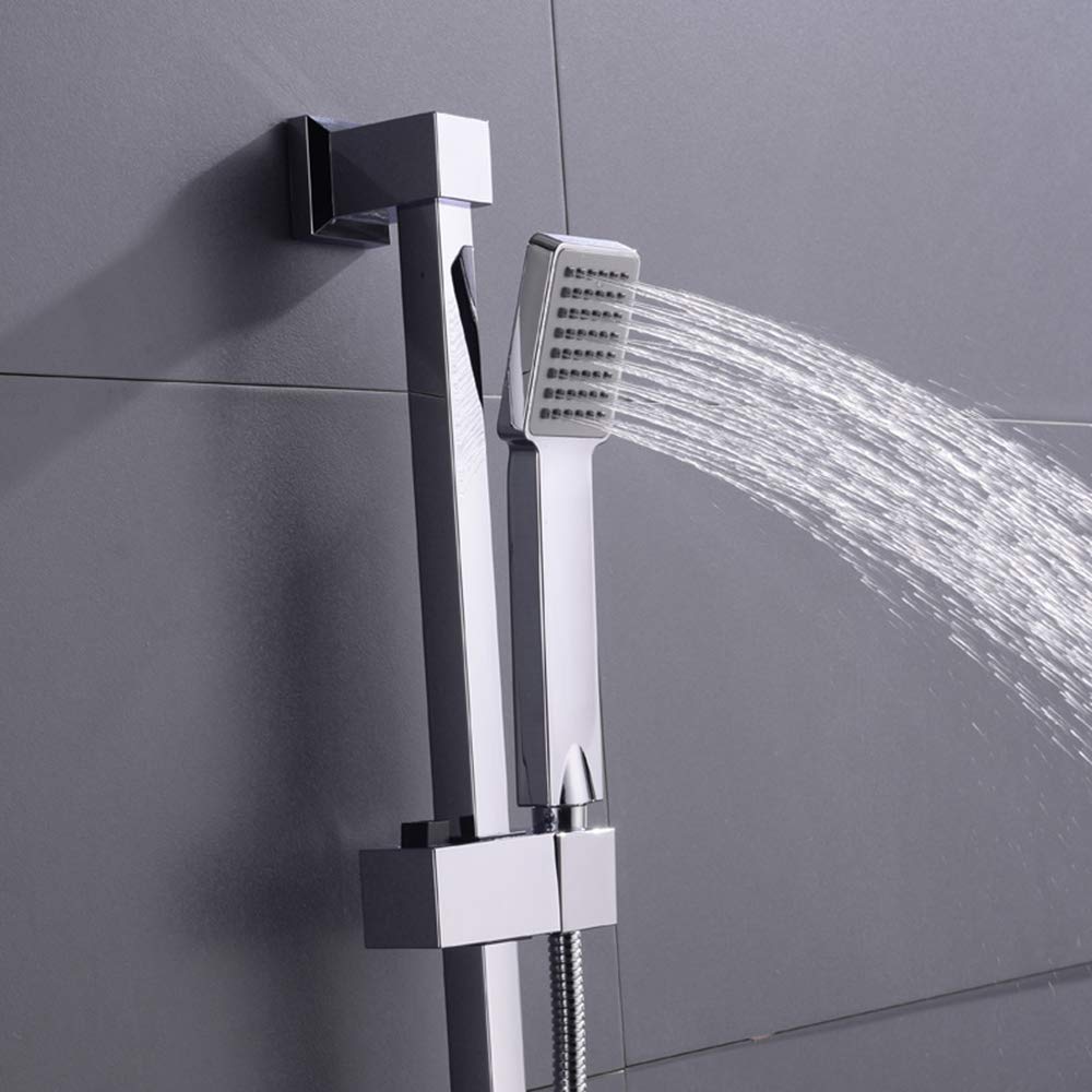Quadratische, verstellbare, anhebbare Duschstange mit Brausehalter, ABS-Brausegarnitur-Zubehör, Chrom-Finish, Handbrause (Size : Showerslide)