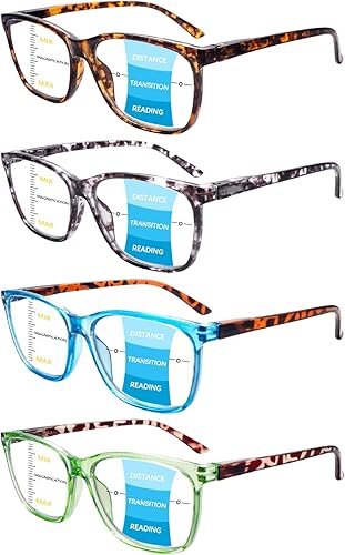 COJWIS Lentes de lectura progresivos multienfoque con bloqueo de luz azul, lectores de bisagra de resorte para mujeres y hombres (mezcla de color-3,
