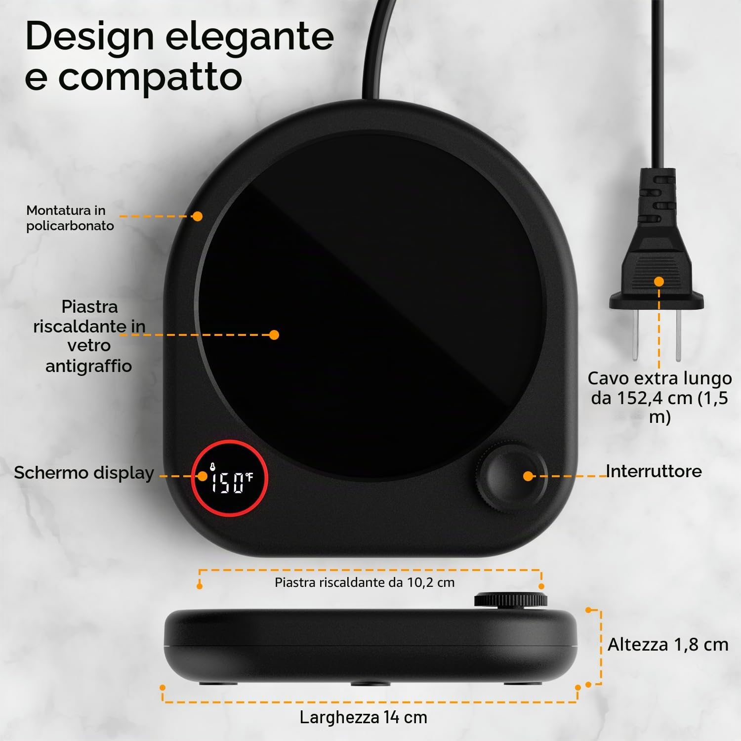 Scaldatazze Da Scrivania Ricaricabile USB – Touch Screen, 55°C Costanti, 3 Livelli Di Calore, Per Caffè, Tè E Cioccolata Calda